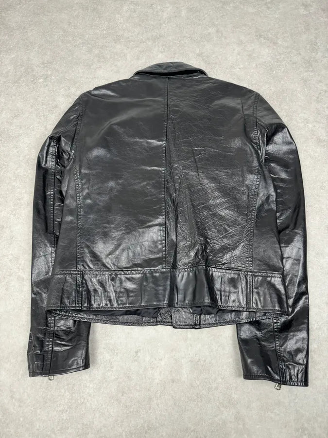 AW2001 Dolce & Gabbana Black Asymmetrical Leather Jacket ATKwCAF 6