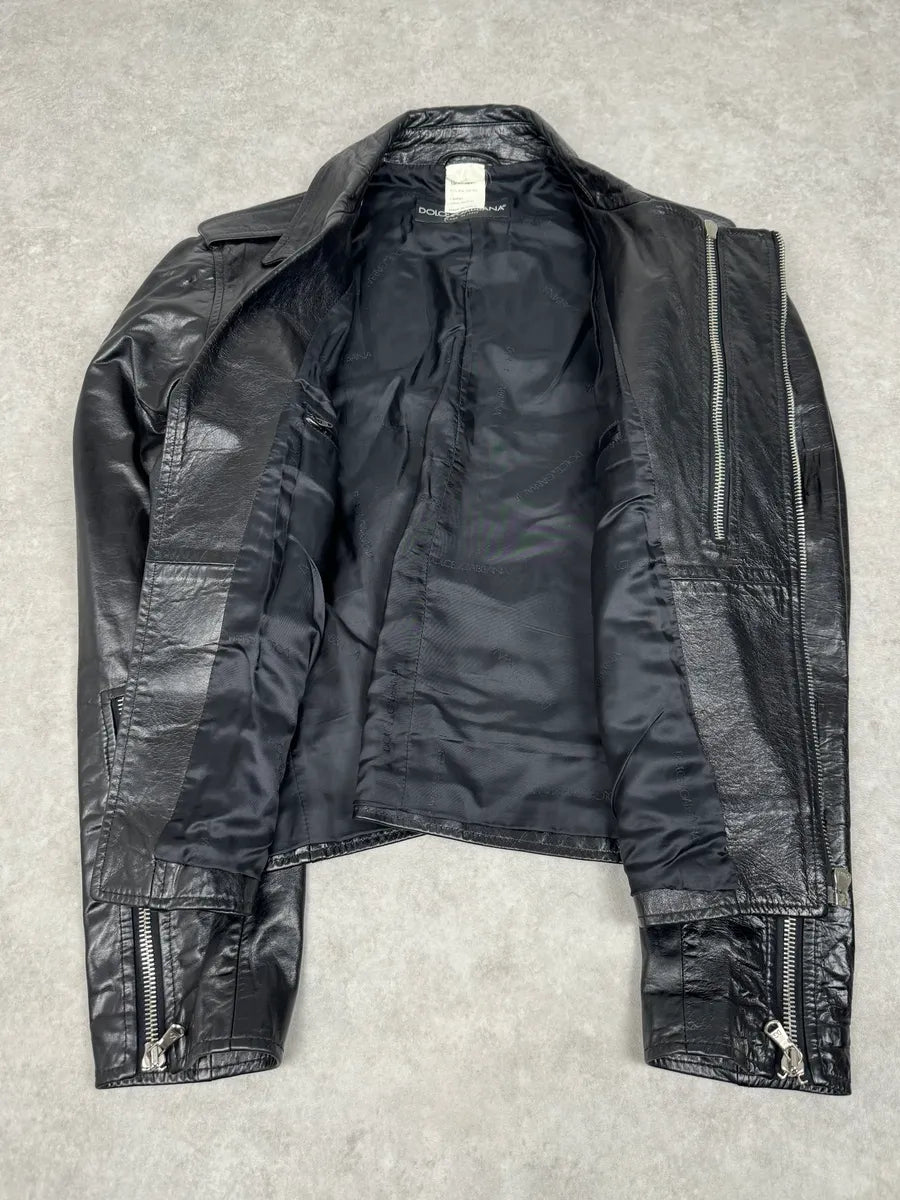 AW2001 Dolce & Gabbana Black Asymmetrical Leather Jacket ATKwCAF 7