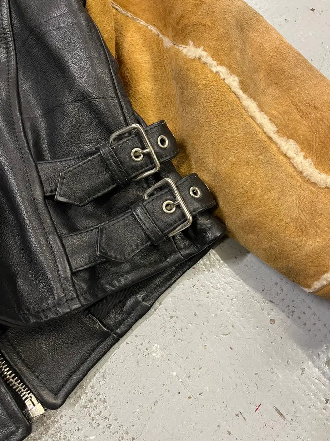 AW2001 Dolce & Gabbana Black Leather Crop Moto Jacket Contrast Suede Sleeves IEbPdPe 7