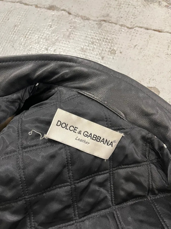 AW2001 Dolce & Gabbana Black Leather Crop Moto Jacket Contrast Suede Sleeves IEbPdPe 9