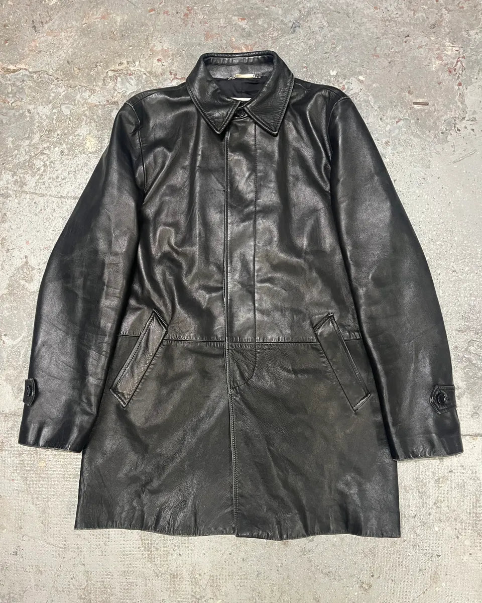 AW2001 Dolce & Gabbana Black Leather Minimalist Long Jacket (M/L) 0