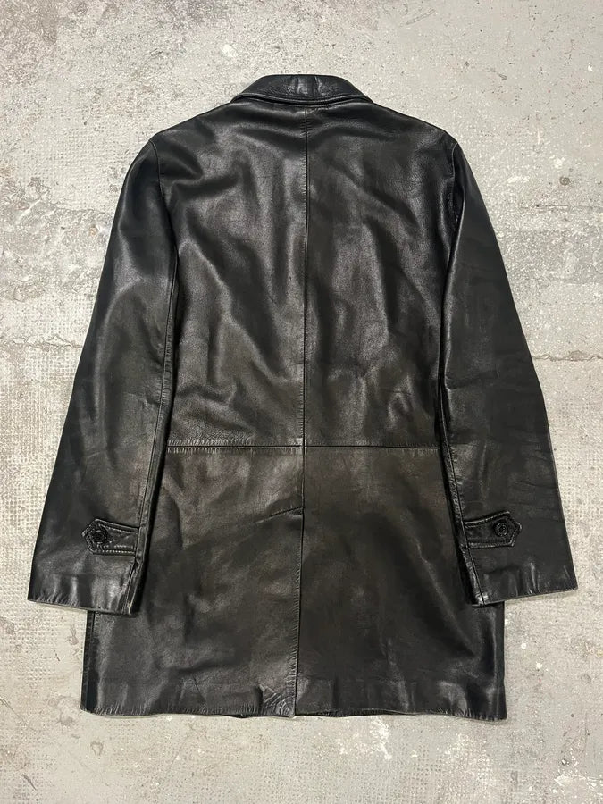 AW2001 Dolce & Gabbana Black Leather Minimalist Long Jacket (M/L) 1