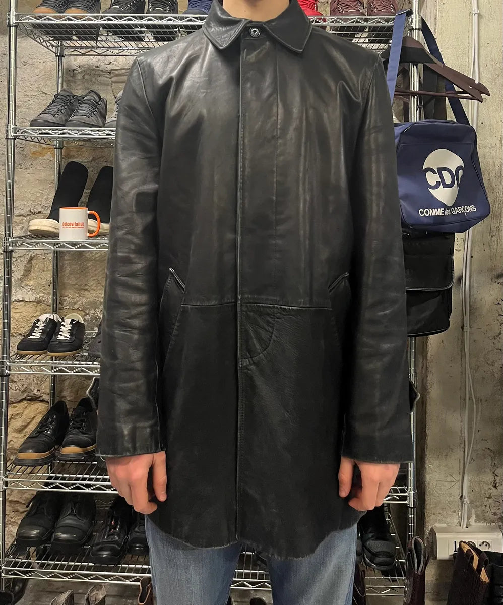 AW2001 Dolce & Gabbana Black Leather Minimalist Long Jacket (M/L) 2