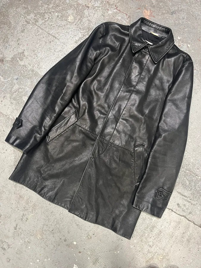 AW2001 Dolce & Gabbana Black Leather Minimalist Long Jacket (M/L) 4