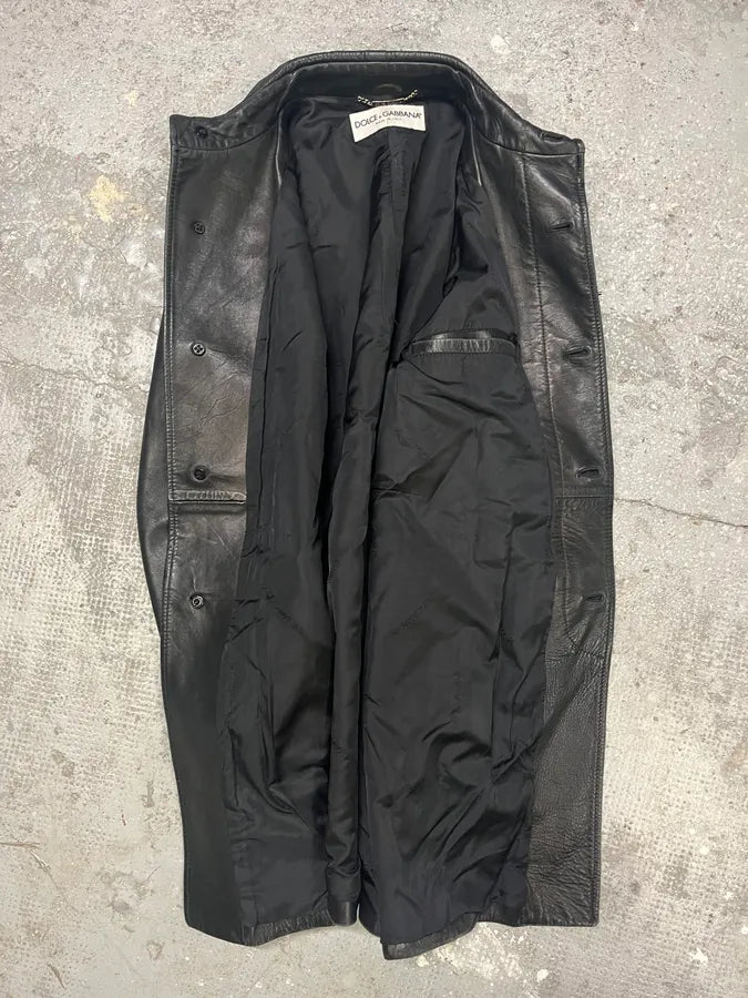 AW2001 Dolce & Gabbana Black Leather Minimalist Long Jacket (M/L) 6