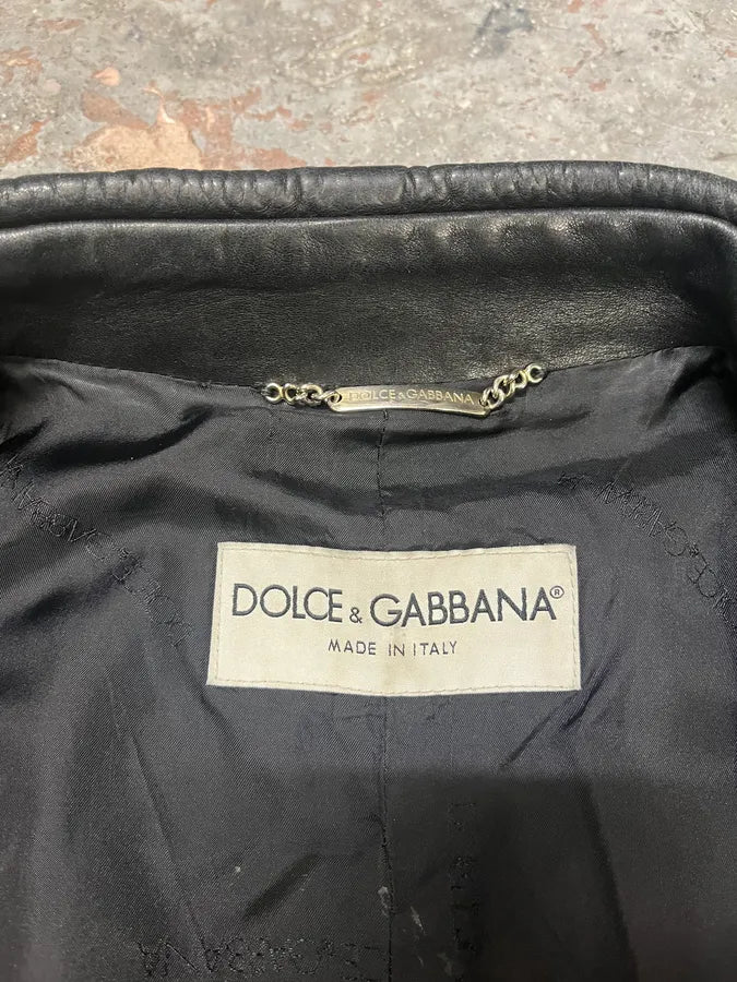AW2001 Dolce & Gabbana Black Leather Minimalist Long Jacket (M/L) 7