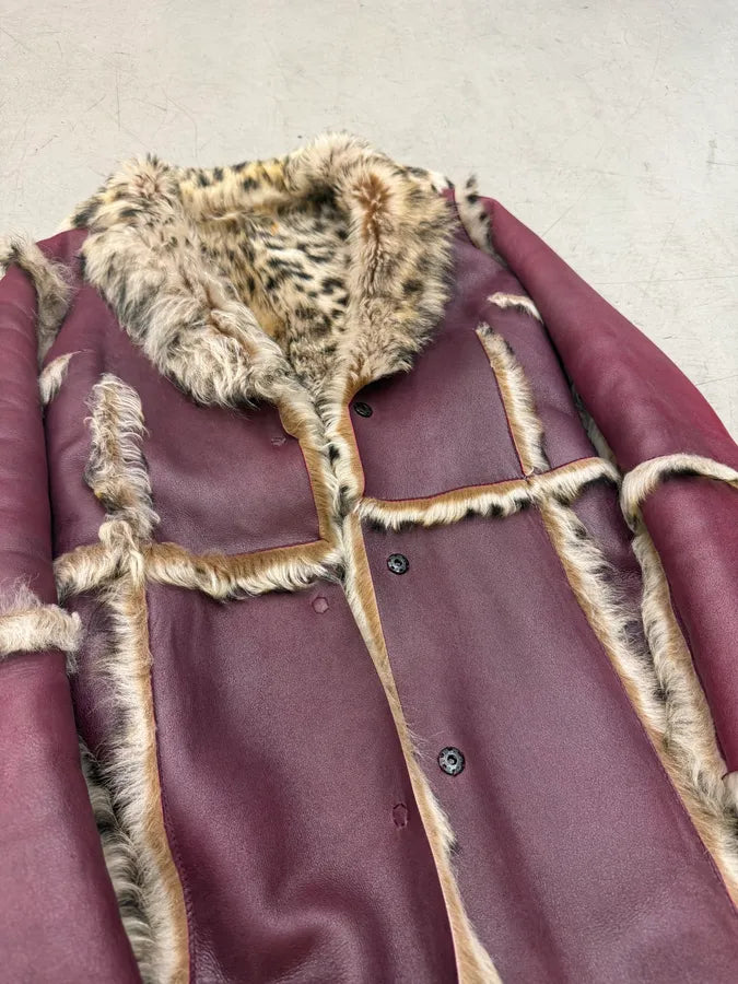 AW2001 Dolce & Gabbana Bordeaux Leather Fur-Trimmed Long Coat FWoAQsS 12