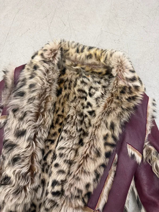 AW2001 Dolce & Gabbana Bordeaux Leather Fur-Trimmed Long Coat FWoAQsS 15