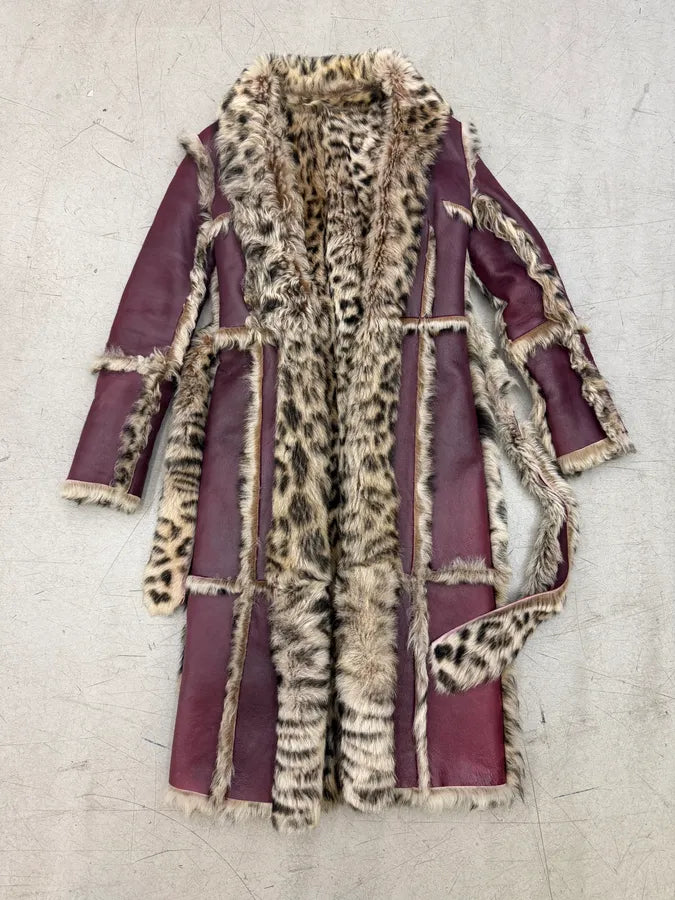 AW2001 Dolce & Gabbana Bordeaux Leather Fur-Trimmed Long Coat FWoAQsS 2