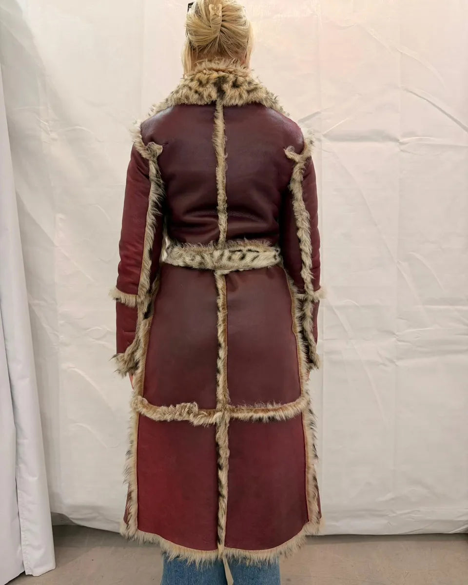 AW2001 Dolce & Gabbana Bordeaux Leather Fur-Trimmed Long Coat FWoAQsS 5