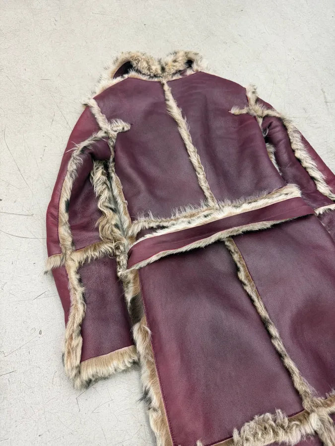 AW2001 Dolce & Gabbana Bordeaux Leather Fur-Trimmed Long Coat FWoAQsS 8