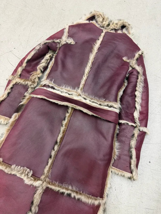 AW2001 Dolce & Gabbana Bordeaux Leather Fur-Trimmed Long Coat FWoAQsS 9