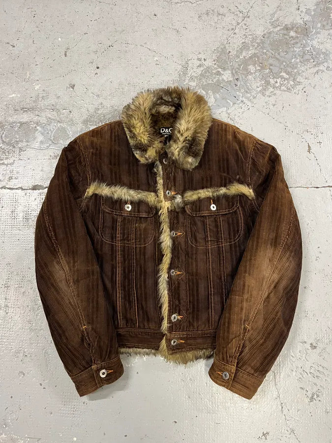 AW2001 Dolce & Gabbana Brown Corduroy Faux Fur Jacket UhfzNfi 0