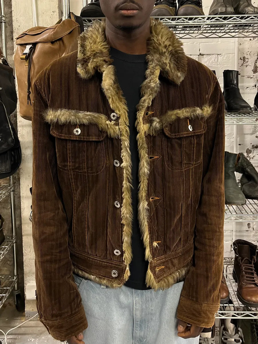 AW2001 Dolce & Gabbana Brown Corduroy Faux Fur Jacket UhfzNfi 1