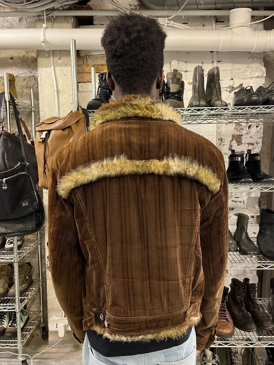 AW2001 Dolce & Gabbana Brown Corduroy Faux Fur Jacket UhfzNfi 2