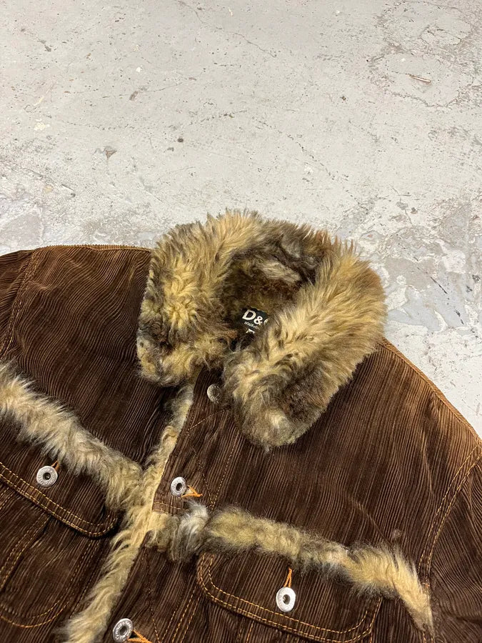AW2001 Dolce & Gabbana Brown Corduroy Faux Fur Jacket UhfzNfi 4