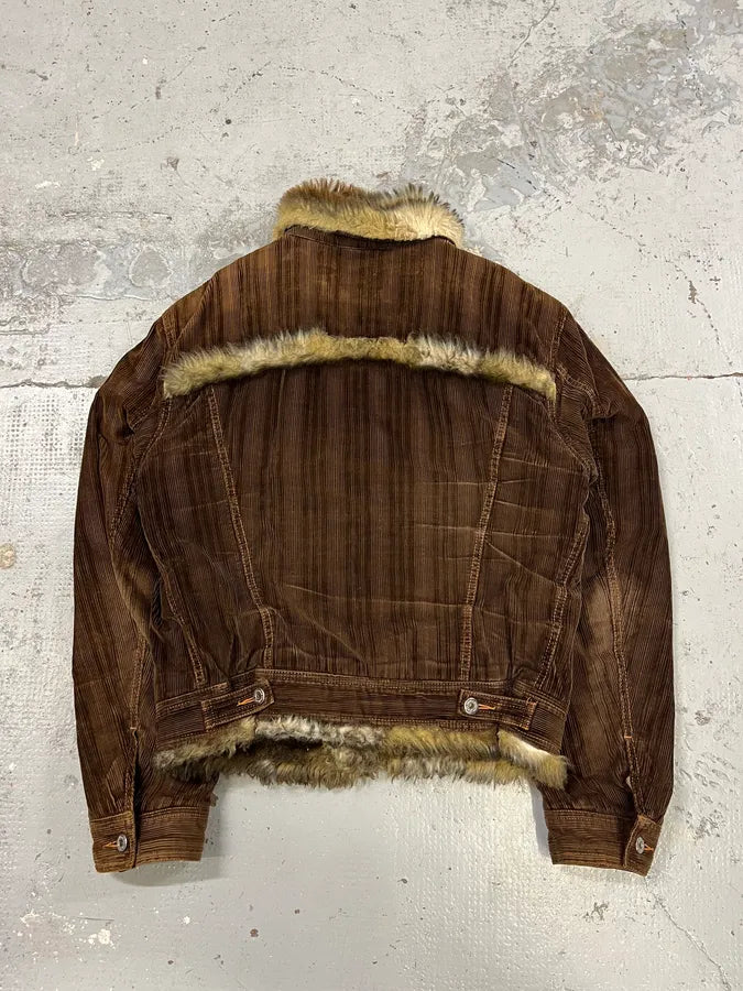 AW2001 Dolce & Gabbana Brown Corduroy Faux Fur Jacket UhfzNfi 6