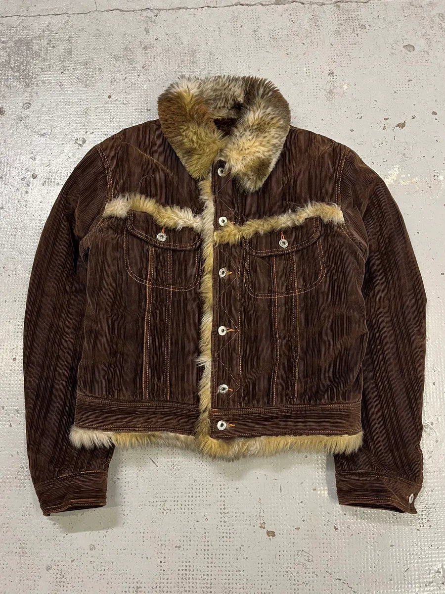 AW2001 Dolce & Gabbana Brown Corduroy Fur Jacket beyEOEx 3