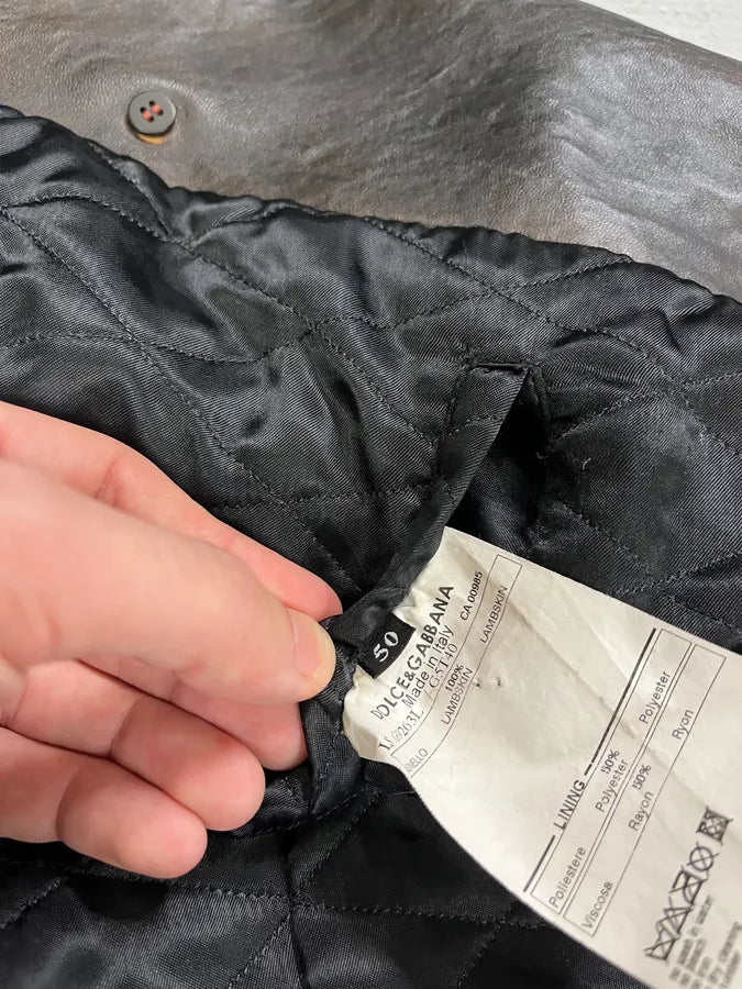 AW2001 Dolce & Gabbana Brown Eroded Leather Officer Buttoned Jacket bGFRWaQ 10