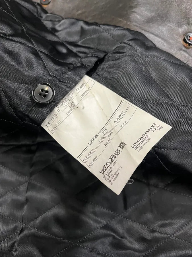 AW2001 Dolce & Gabbana Brown Eroded Leather Officer Buttoned Jacket bGFRWaQ 9