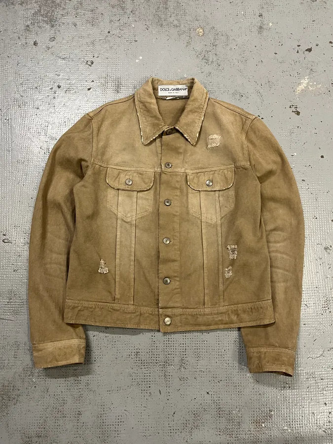 AW2001 Dolce & Gabbana Distressed Beige Denim Jacket ZXnwPFX 0