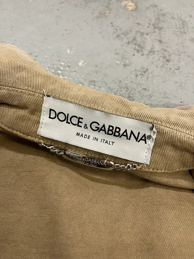 AW2001 Dolce & Gabbana Distressed Beige Denim Jacket ZXnwPFX 10