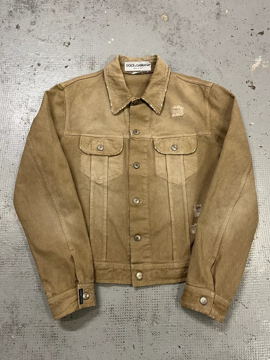 AW2001 Dolce & Gabbana Distressed Beige Denim Jacket ZXnwPFX 3