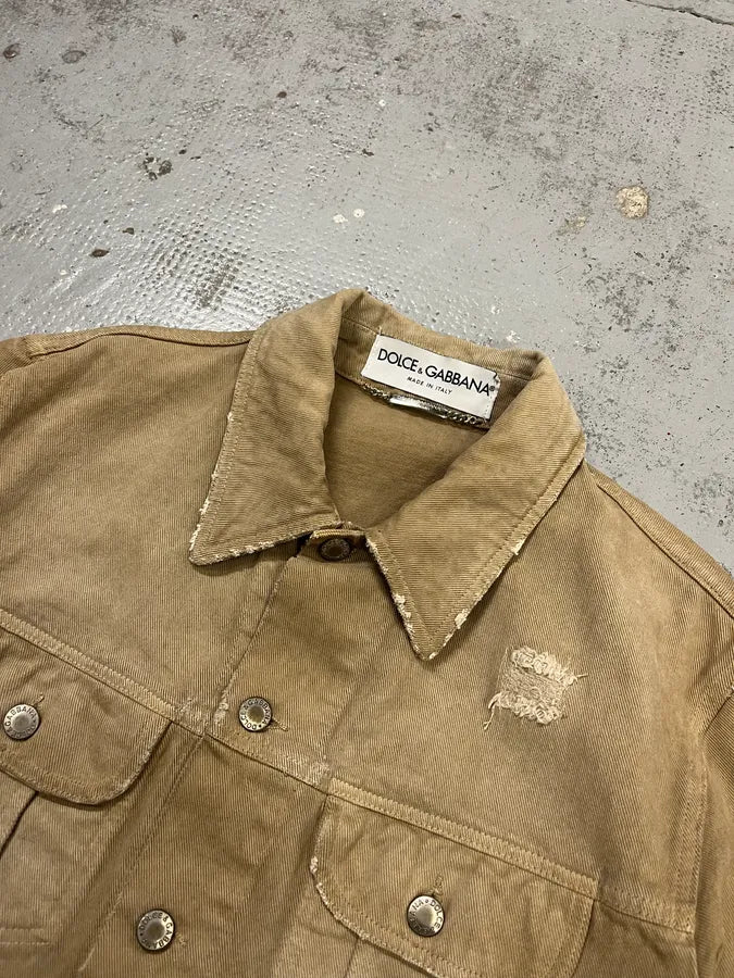 AW2001 Dolce & Gabbana Distressed Beige Denim Jacket ZXnwPFX 4