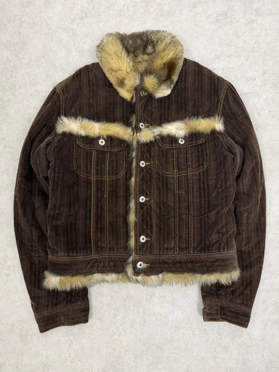 AW2001 Dolce & Gabbana Faux Fur Brown Corduroy Jacket SGqAuEg 0