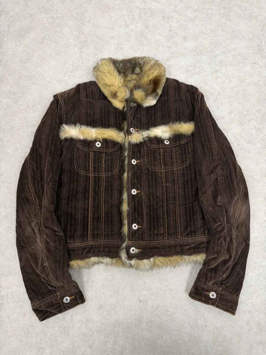 AW2001 Dolce & Gabbana Faux Fur Brown Corduroy Jacket SGqAuEg 3