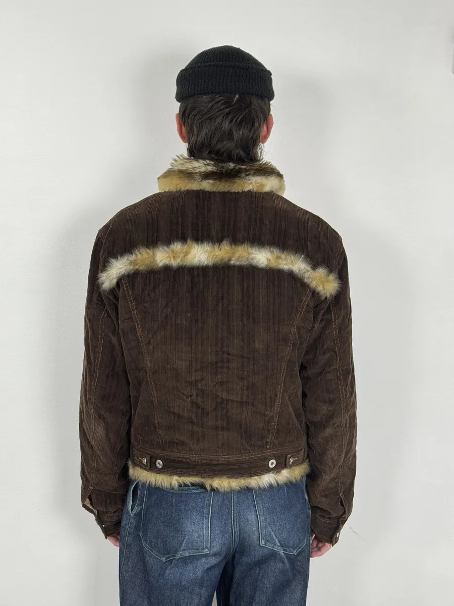 AW2001 Dolce & Gabbana Faux Fur Brown Corduroy Jacket SGqAuEg 4