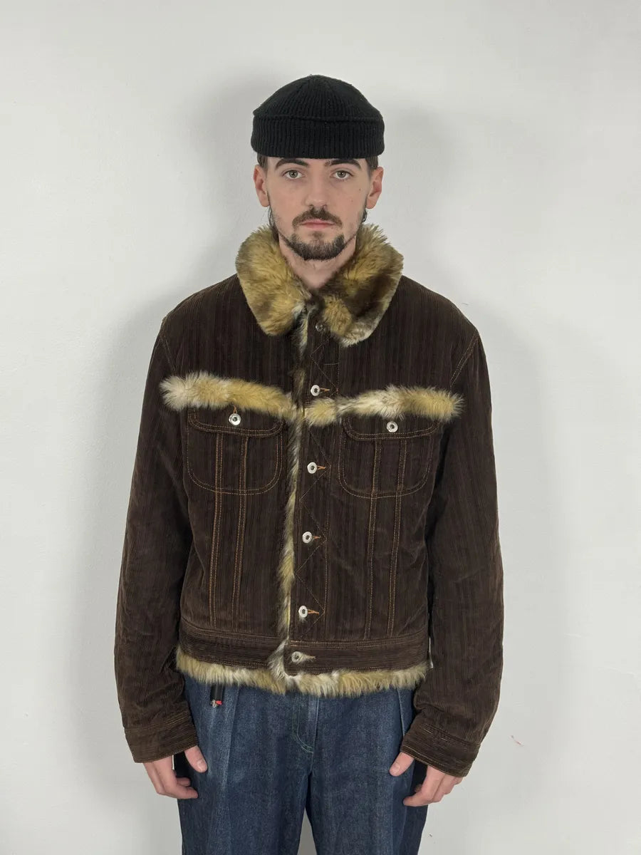 AW2001 Dolce & Gabbana Faux Fur Brown Corduroy Jacket SGqAuEg 5