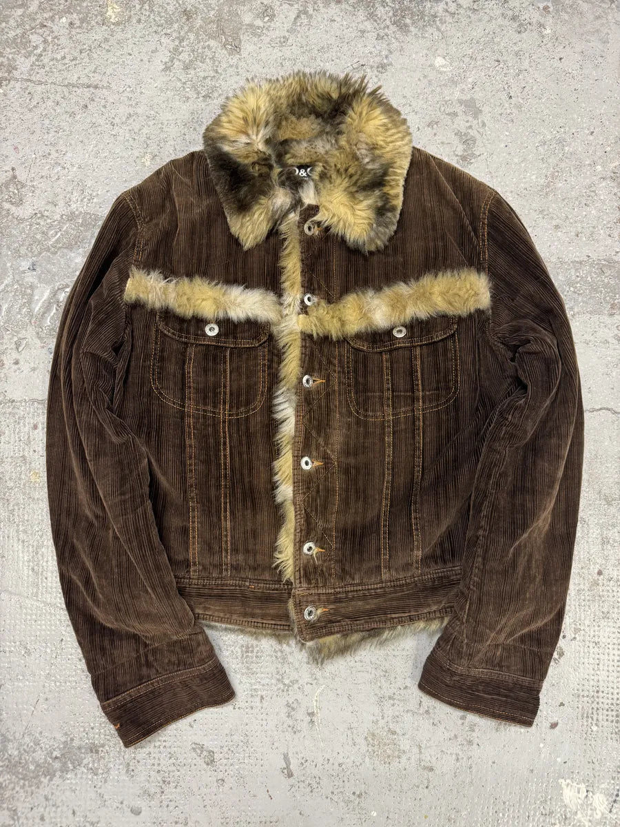 AW2001 Dolce & Gabbana Fur Brown Corduroy Jacket rclopPi 0
