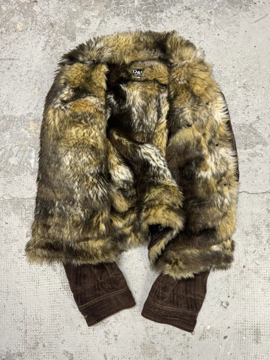 AW2001 Dolce & Gabbana Fur Brown Corduroy Jacket rclopPi 2