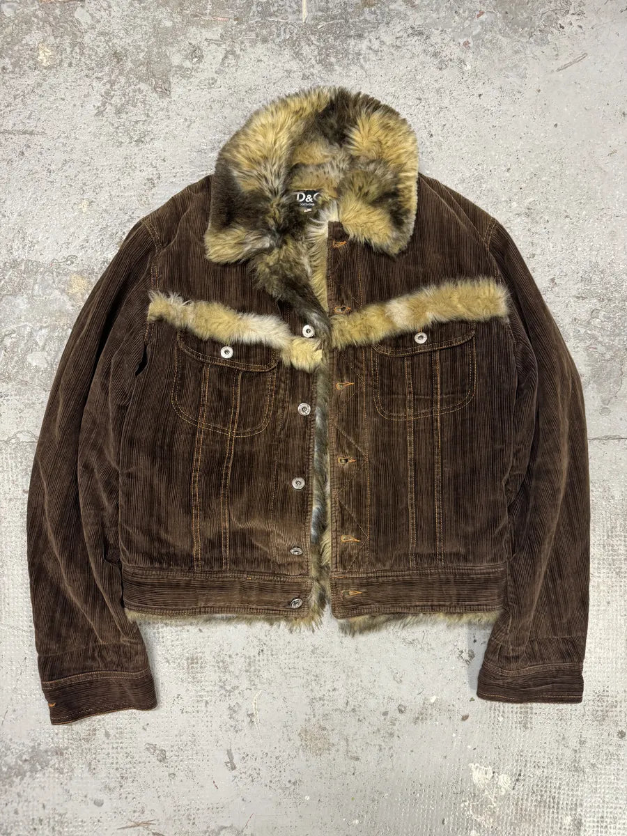 AW2001 Dolce & Gabbana Fur Brown Corduroy Jacket rclopPi 3