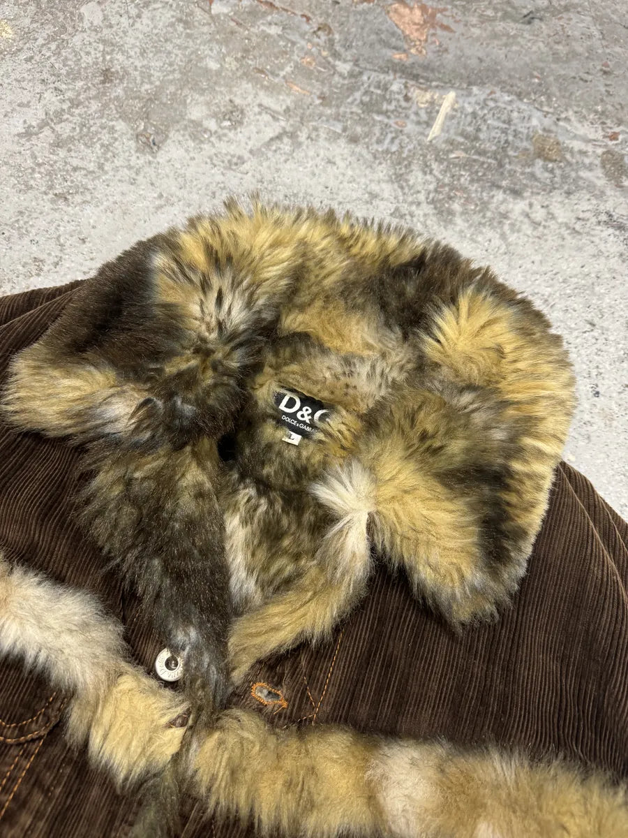 AW2001 Dolce & Gabbana Fur Brown Corduroy Jacket rclopPi 4