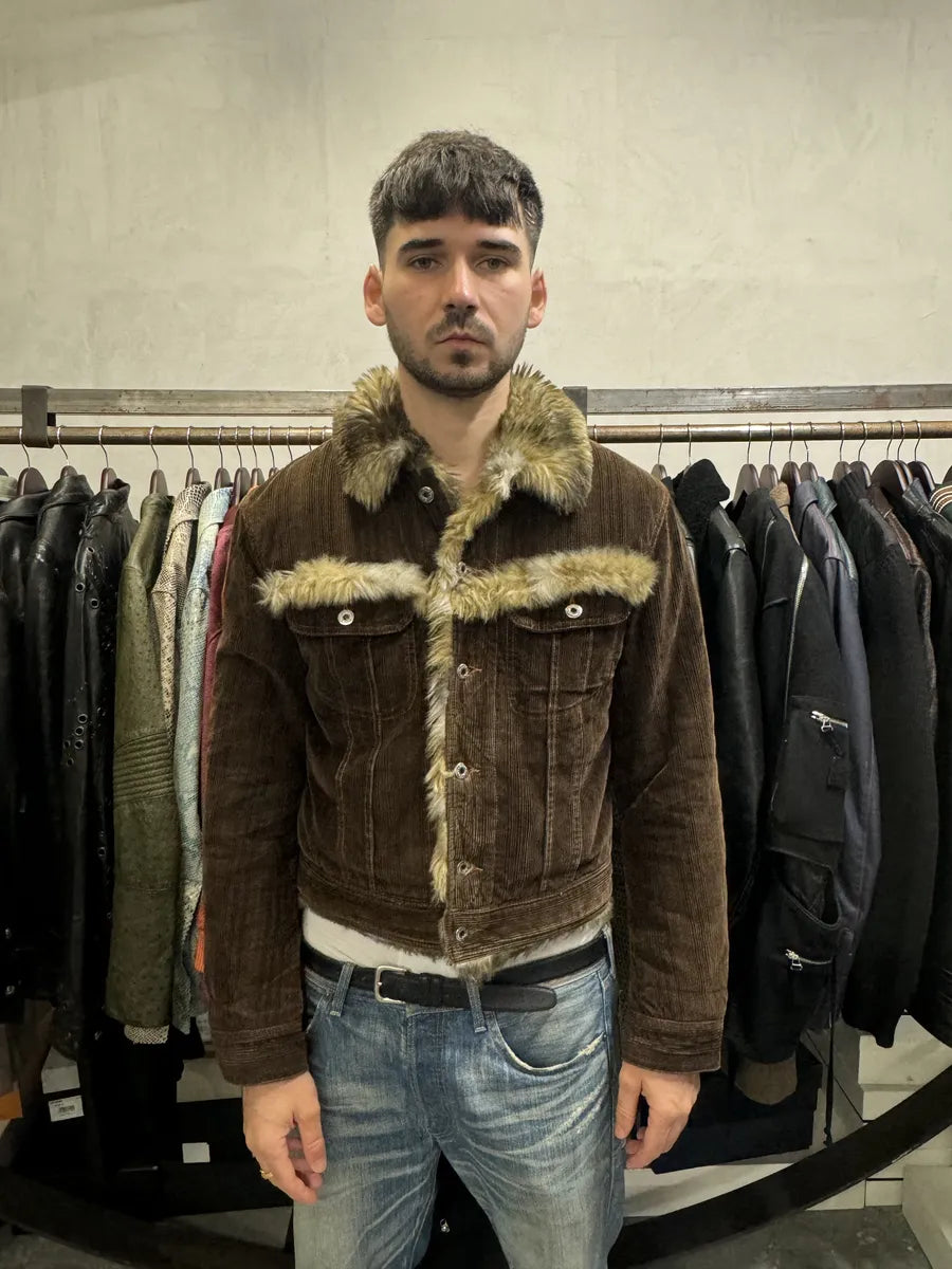 AW2001 Dolce & Gabbana Fur Brown Corduroy Jacket rclopPi 5