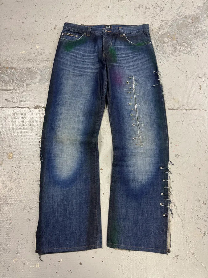 AW2001 Dolce & Gabbana Pins Blue Faded Denim Jeans GrCsJpg 0