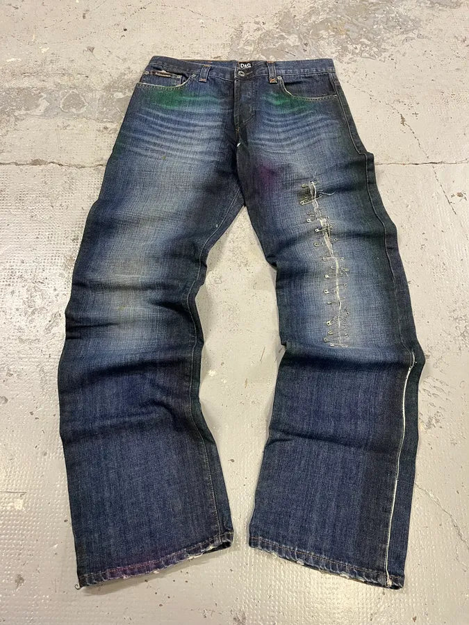 AW2001 Dolce & Gabbana Pins Blue Faded Denim Jeans GrCsJpg 0