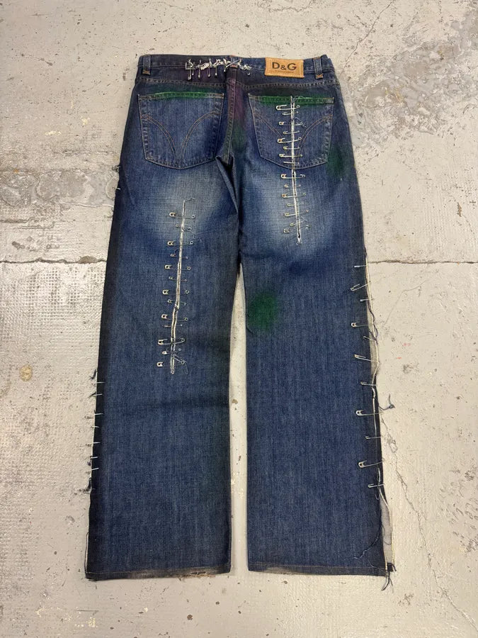 AW2001 Dolce & Gabbana Pins Blue Faded Denim Jeans GrCsJpg 2