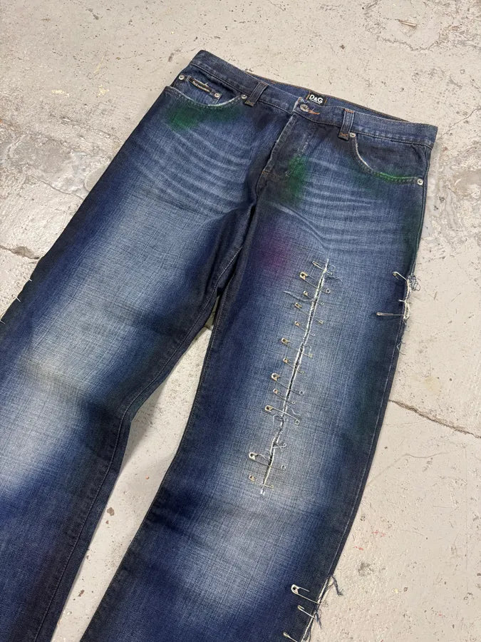 AW2001 Dolce & Gabbana Pins Blue Faded Denim Jeans GrCsJpg 3