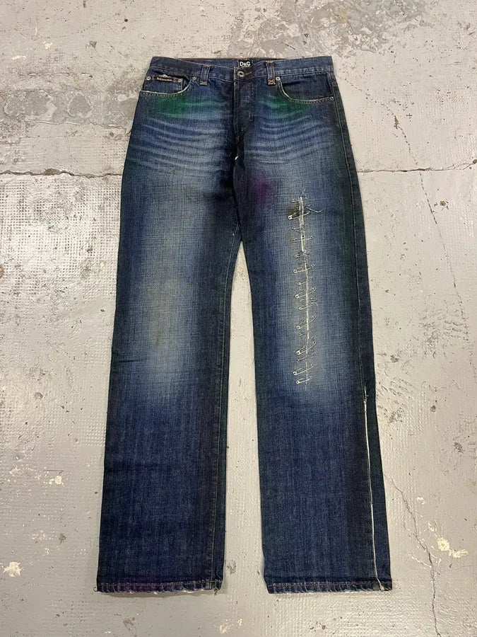 AW2001 Dolce & Gabbana Pins Blue Faded Denim Jeans GrCsJpg 4