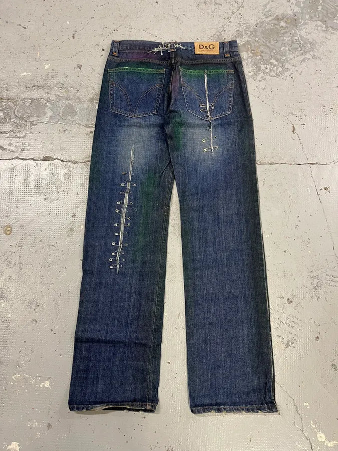 AW2001 Dolce & Gabbana Pins Blue Faded Denim Jeans GrCsJpg 7