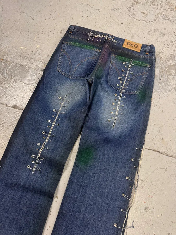 AW2001 Dolce & Gabbana Pins Blue Faded Denim Jeans GrCsJpg 9