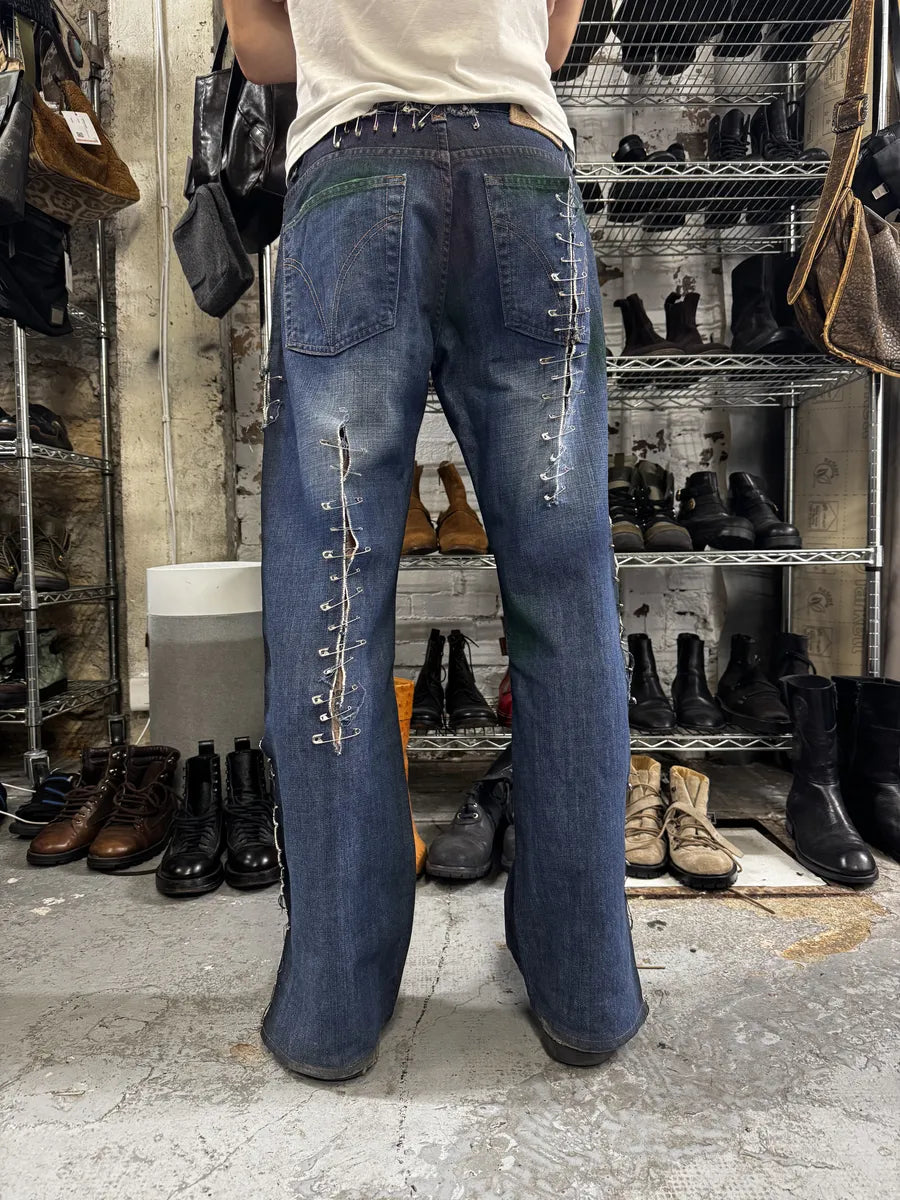 AW2001 Dolce & Gabbana Pins Blue Faded Denim Jeans urjstUA 3