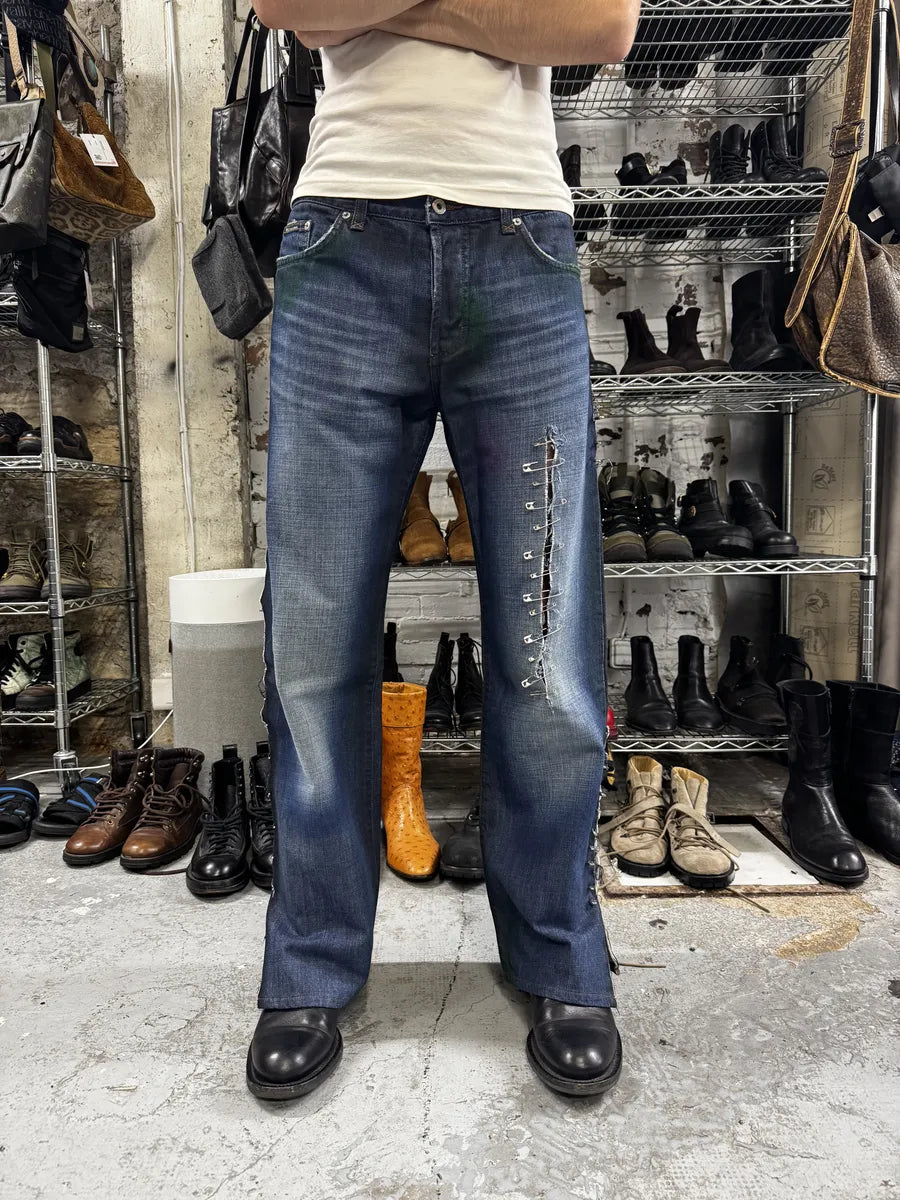 AW2001 Dolce & Gabbana Pins Blue Faded Denim Jeans urjstUA 4