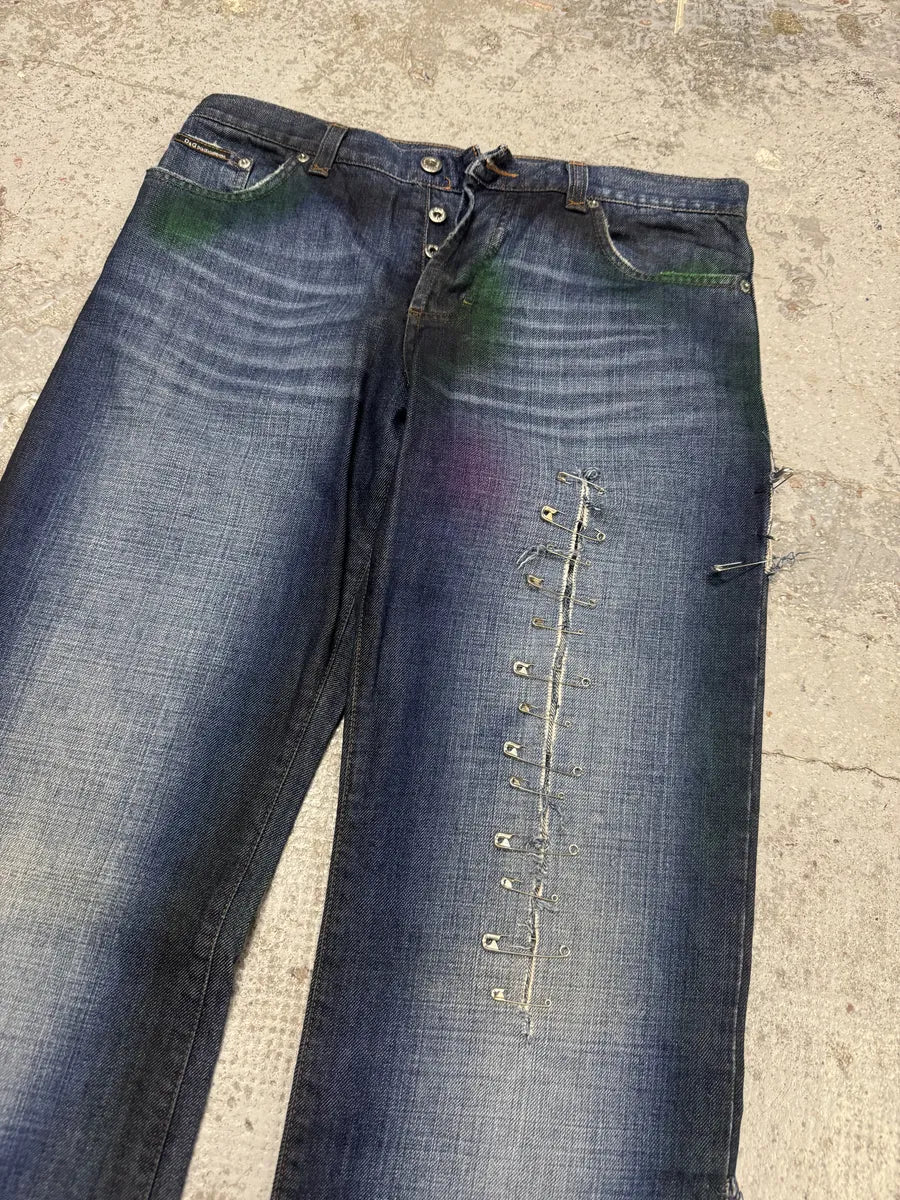 AW2001 Dolce & Gabbana Pins Blue Faded Denim Jeans urjstUA 6