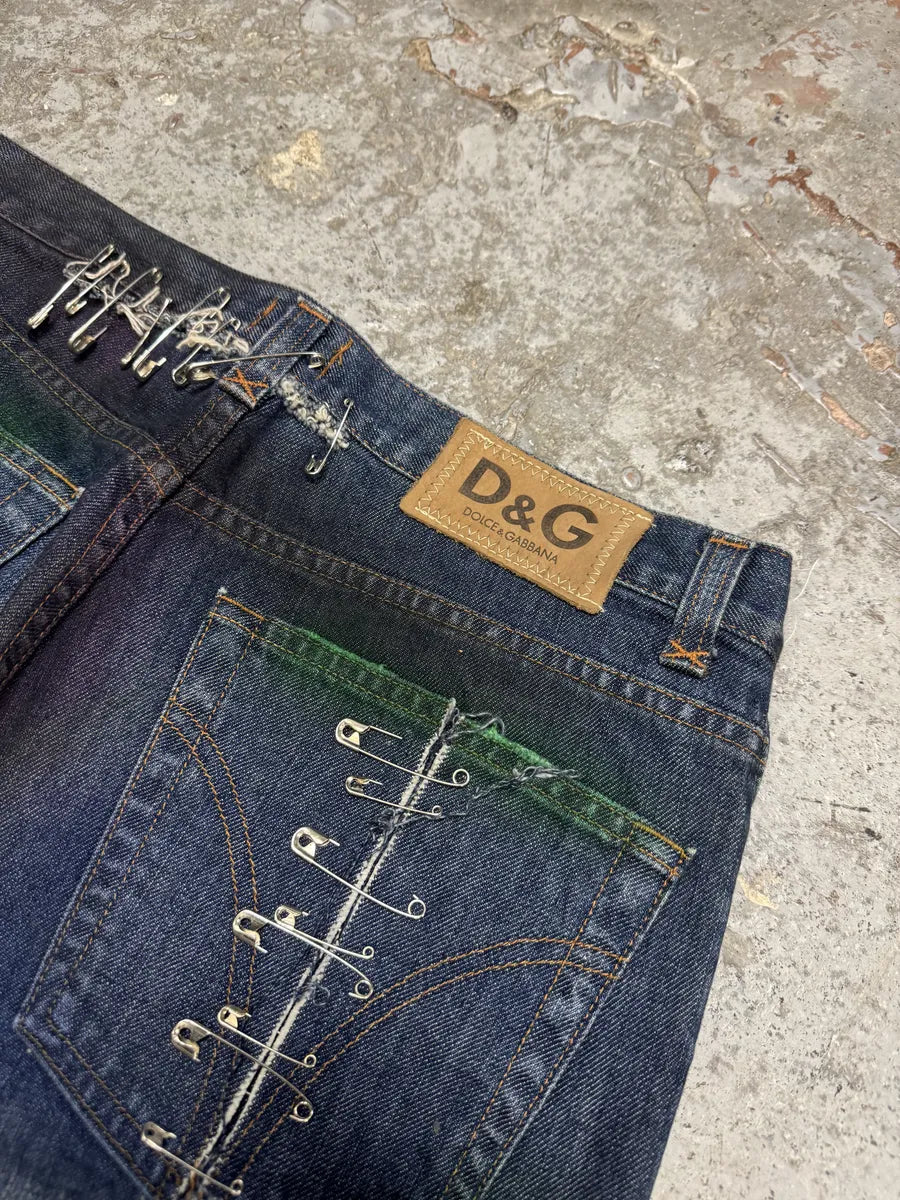 AW2001 Dolce & Gabbana Pins Blue Faded Denim Jeans urjstUA 7