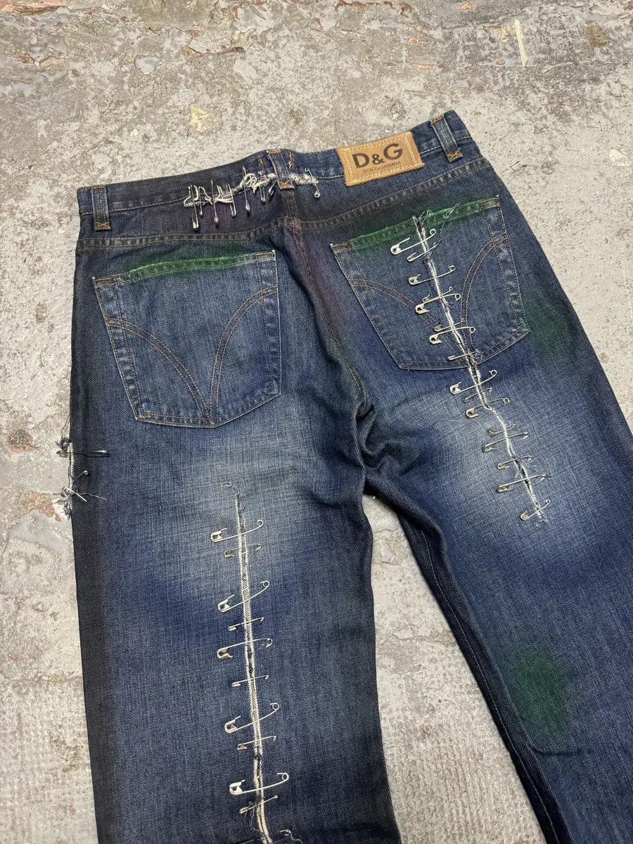 AW2001 Dolce & Gabbana Pins Blue Faded Denim Jeans urjstUA 8