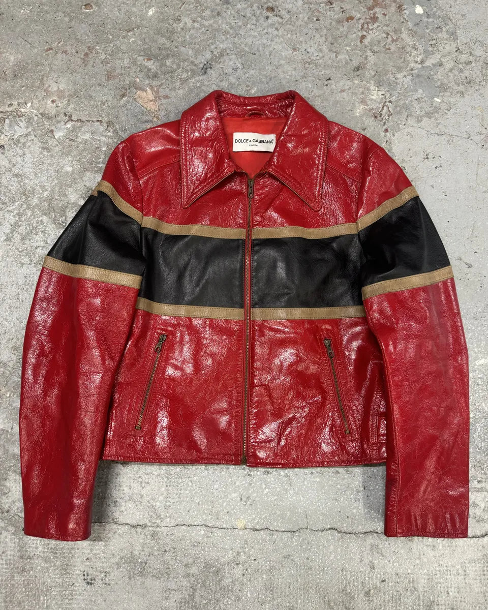 AW2001 Dolce & Gabbana Premium Red Vinyl Leather Biker Jacket (L) 0
